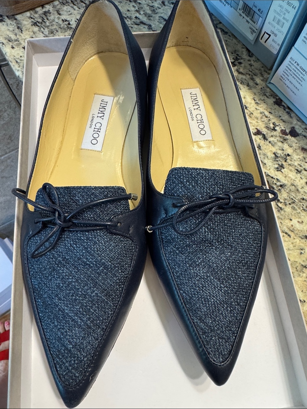 Jimmy Choo Navy Pointed-Toe Bow-Trim Loafers 40.5